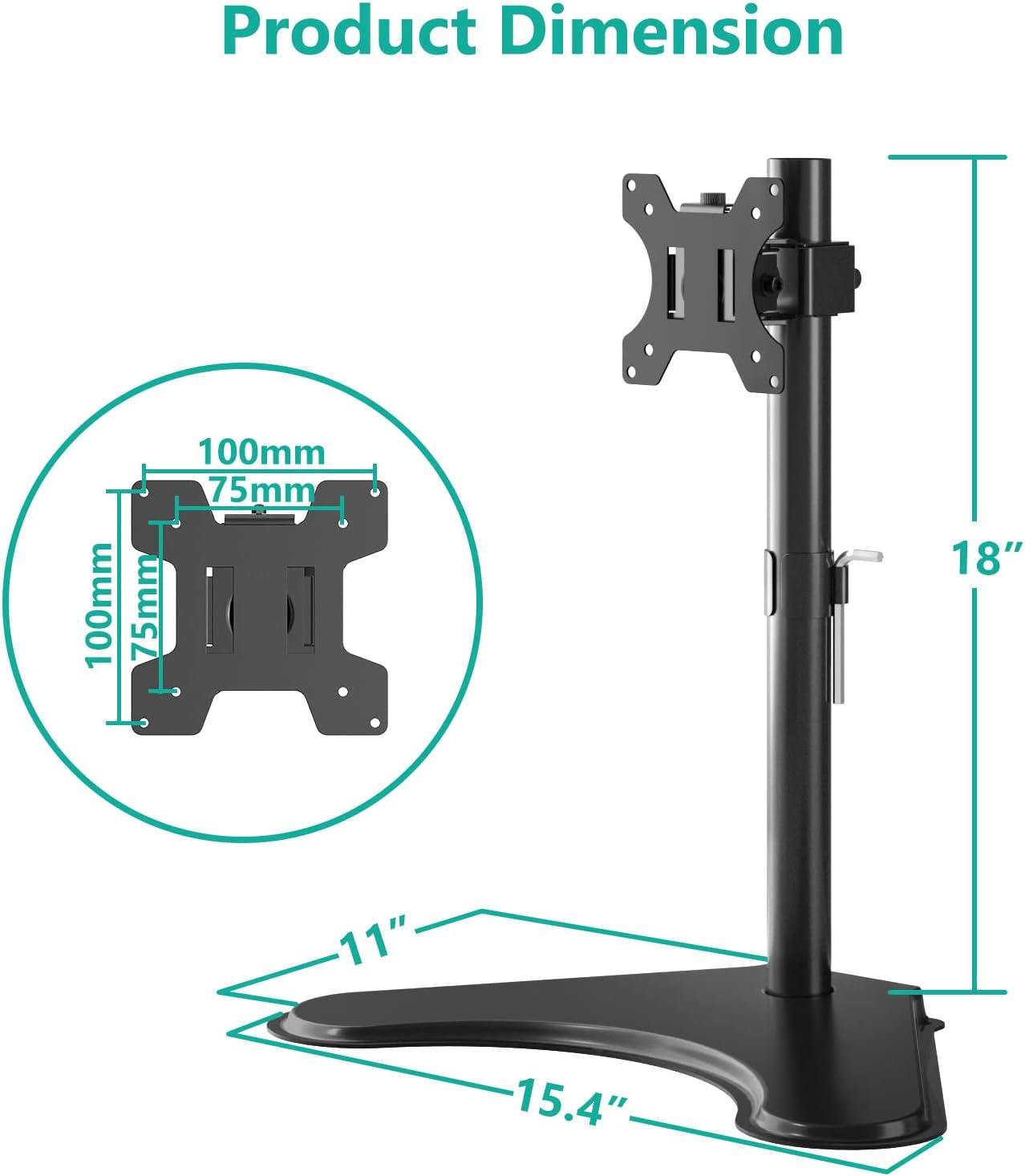 Adjustable Black Steel Single Monitor Stand with Riser