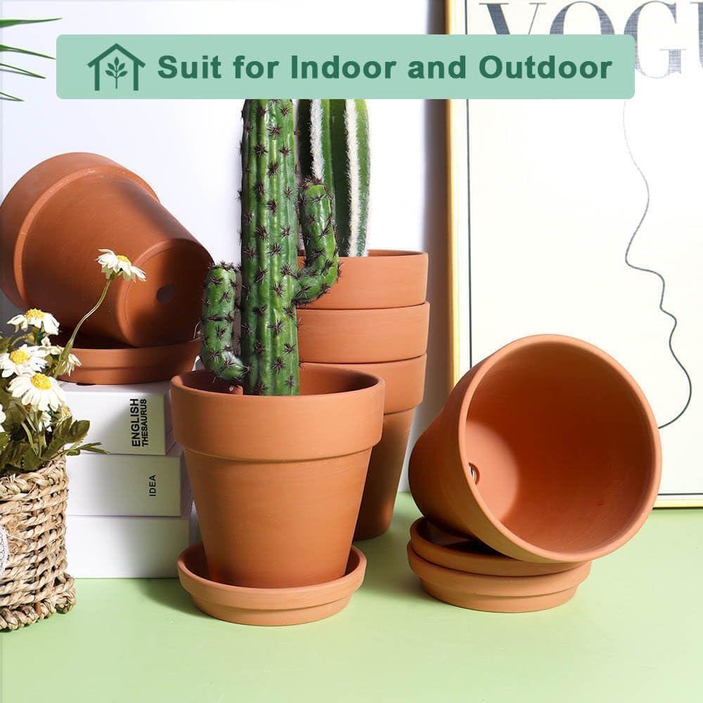 Terracotta Round Clay Plant Pots with Saucer, 5" Set of 6