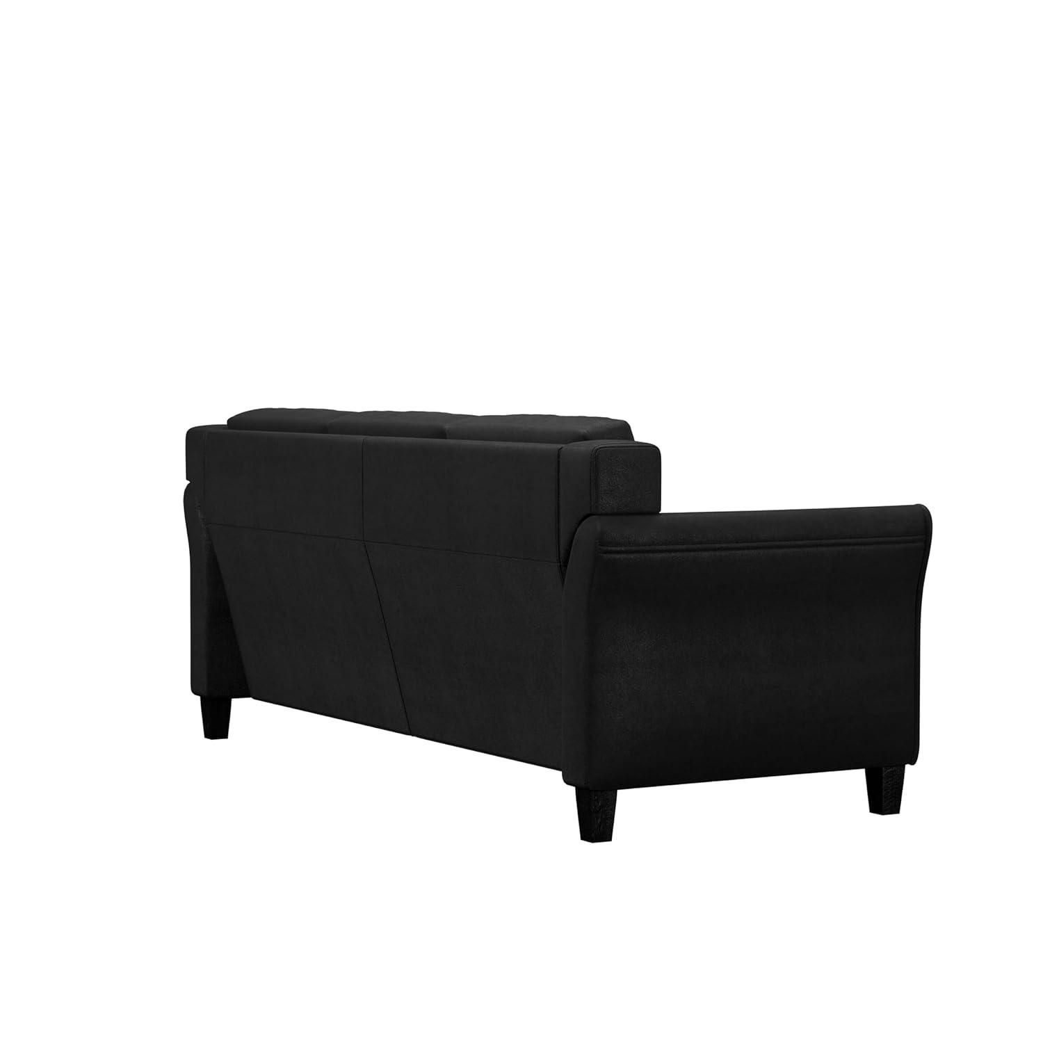 Lifestyle Solutions Harrington Sofa Upholstered Microfiber Fabric Curved Arms, Black