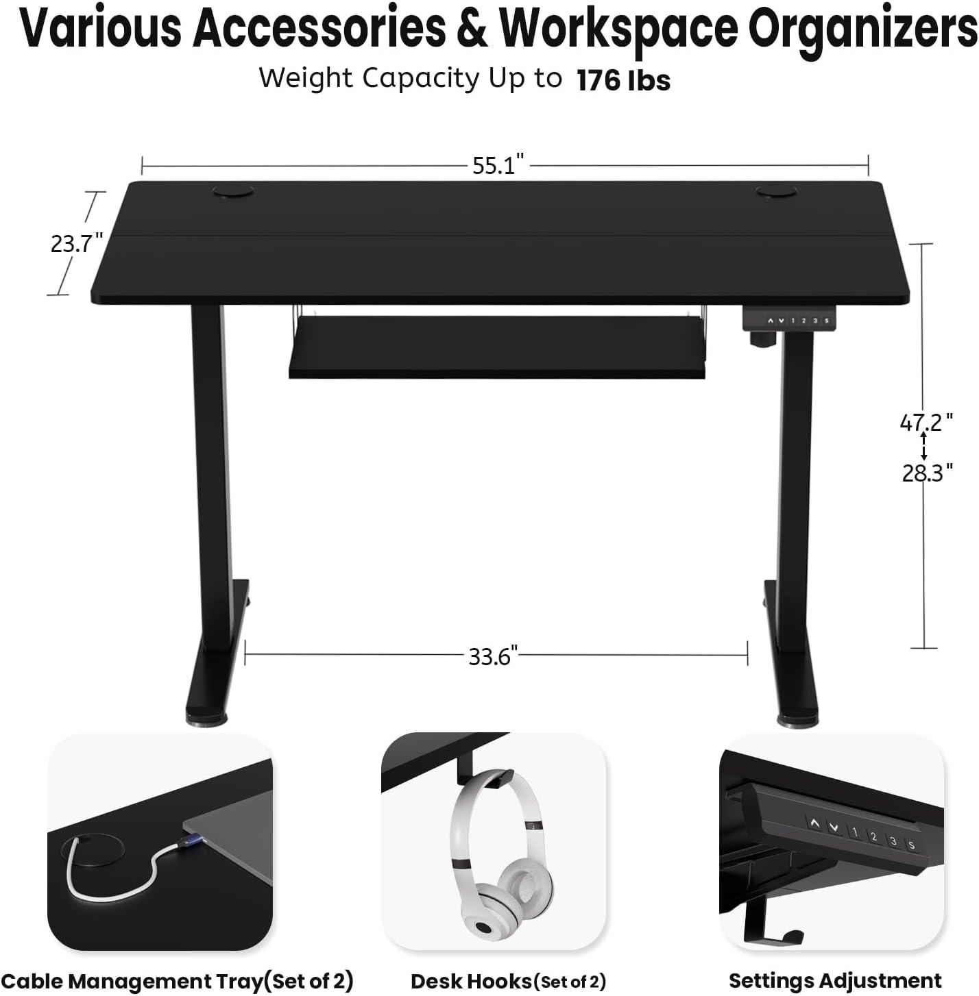 Black Adjustable Height Standing Desk with Keyboard Tray