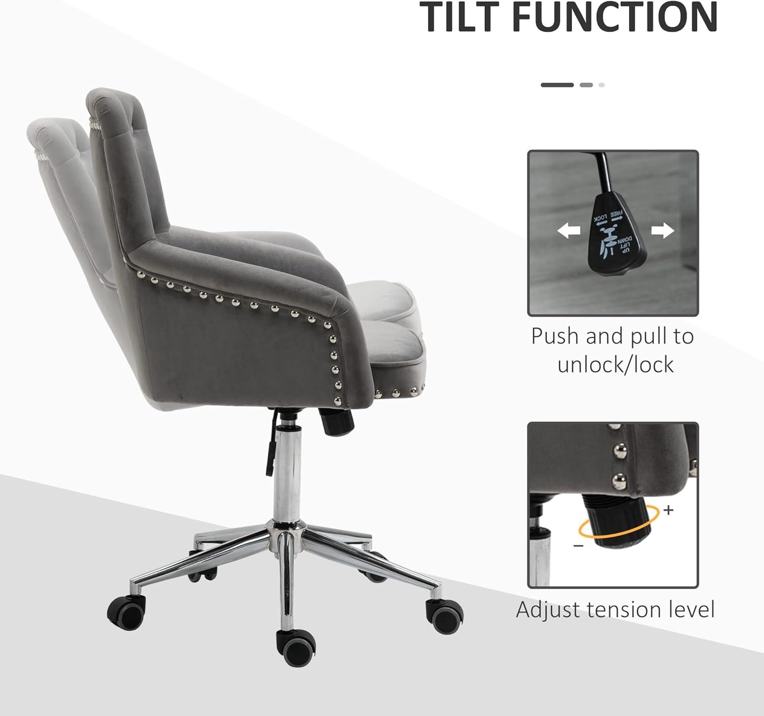 HOMCOM Home Office Chair Tufted Velvet Desk Chair w/ Nailhead Trim Mid Back