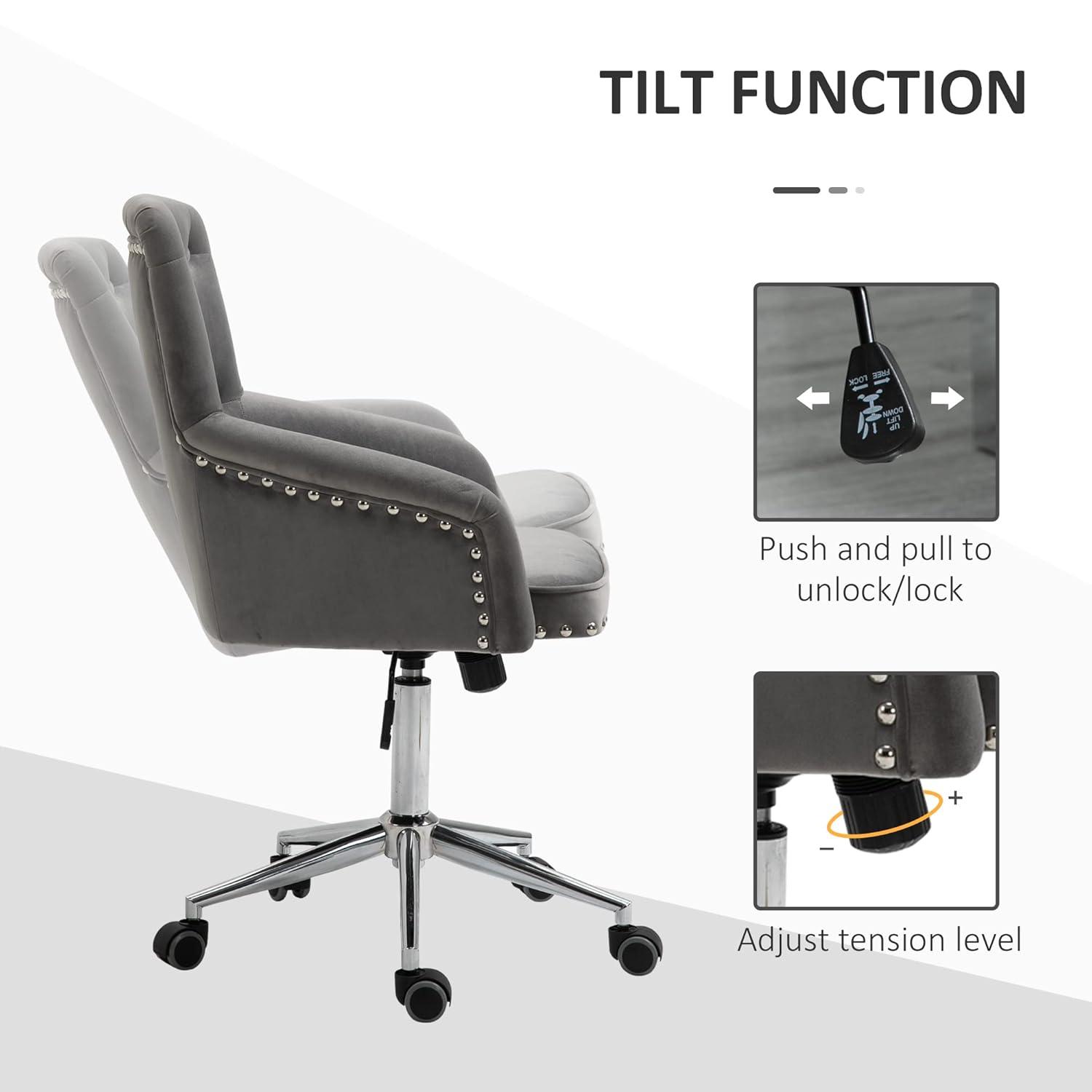 HOMCOM Home Office Chair Tufted Velvet Desk Chair w/ Nailhead Trim Mid Back
