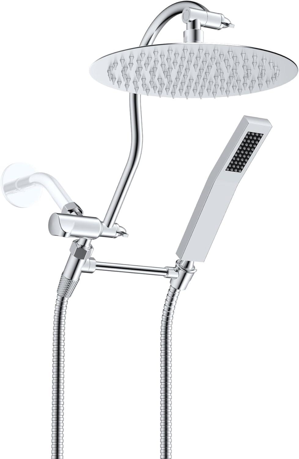 All Metal 10 Inch Round Rainfall Shower Head, with High Pressure Handheld Shower Head Combo