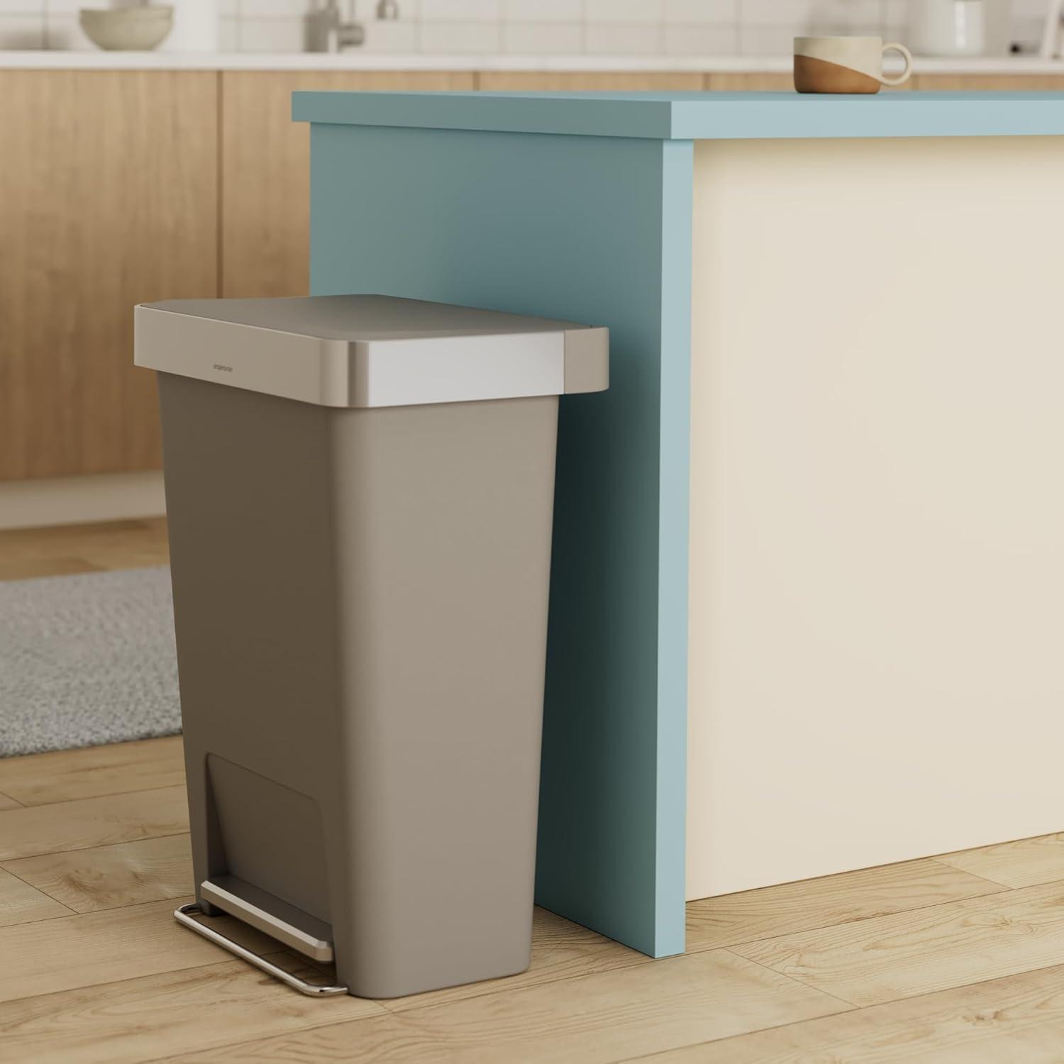 Simplehuman 45 Liter Rectangular Kitchen Trash Can with Liner Pocket, Grey Plastic