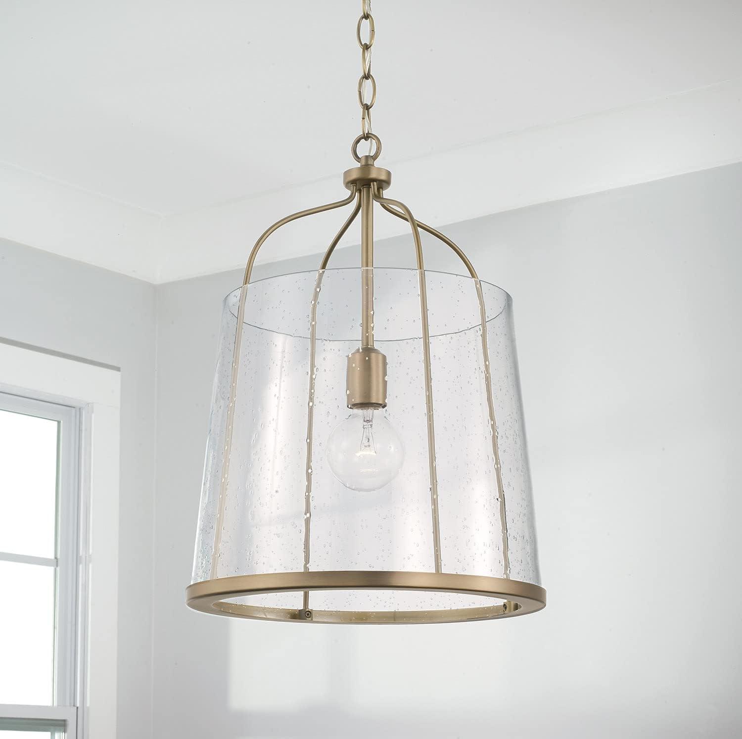 Madison Aged Brass and Clear Seeded Glass Pendant Light