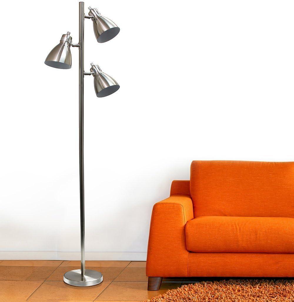 Simple Designs 3-Light Tree Floor Lamp, 63-3/8", Brushed Nickel Shade/ Brushed Nickel Base