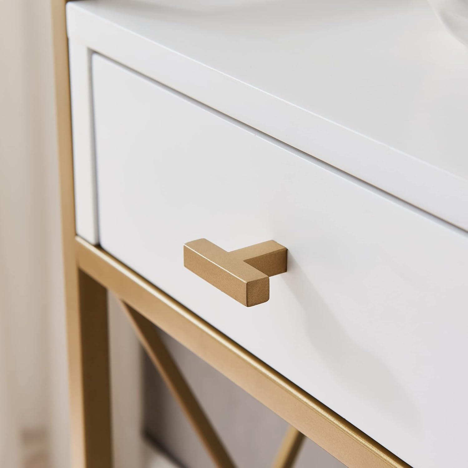 Claudette White and Gold Metal Wood Console Table with Storage