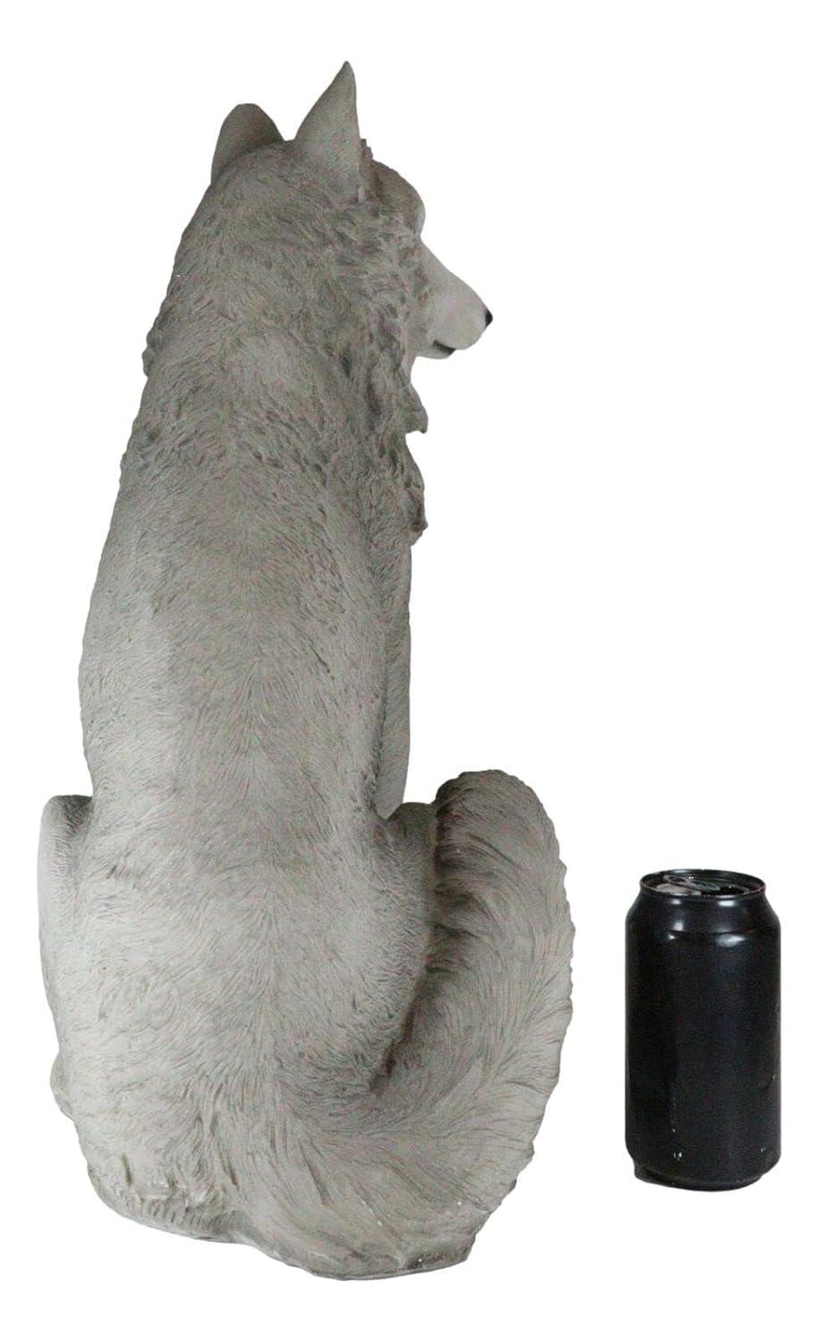 Ebros Large Dakota Wildlife Sitting Alpha Gray Wolf Statue 20.5" H