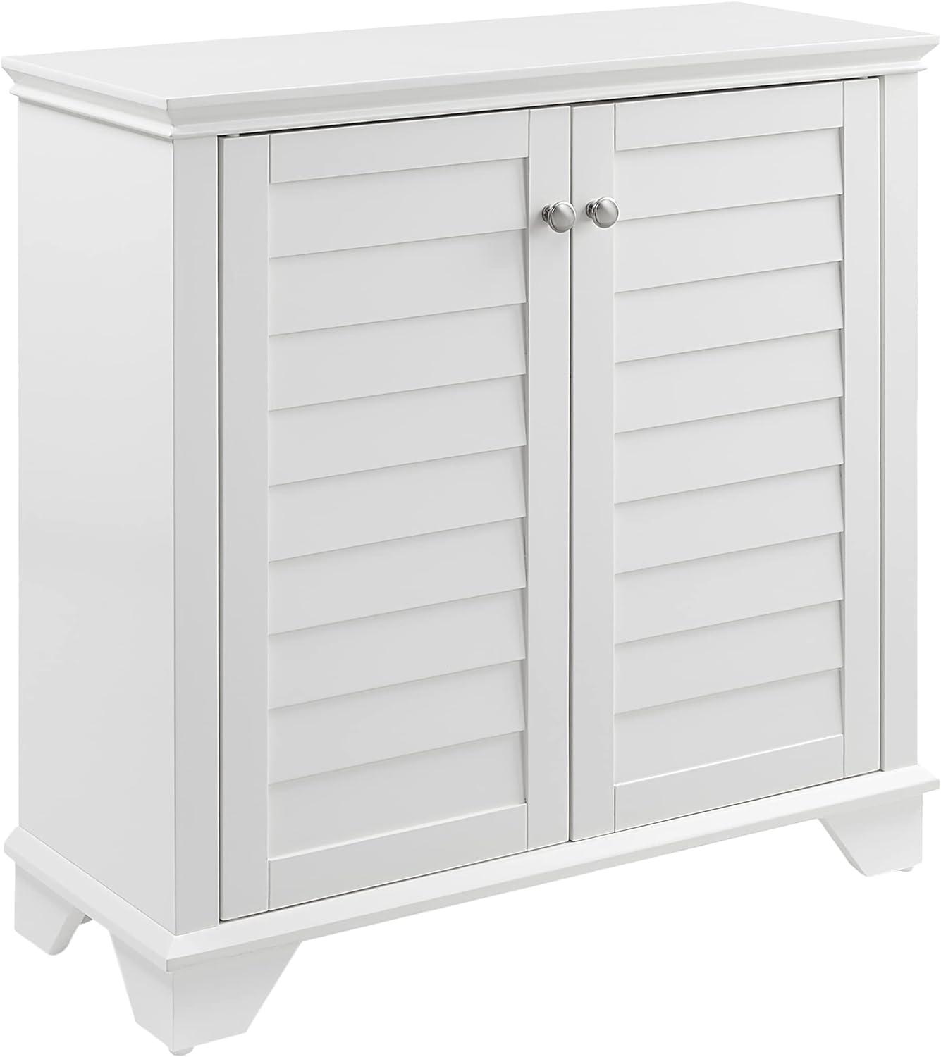 White Faux-Louvered Living Room Cabinet with Adjustable Shelving