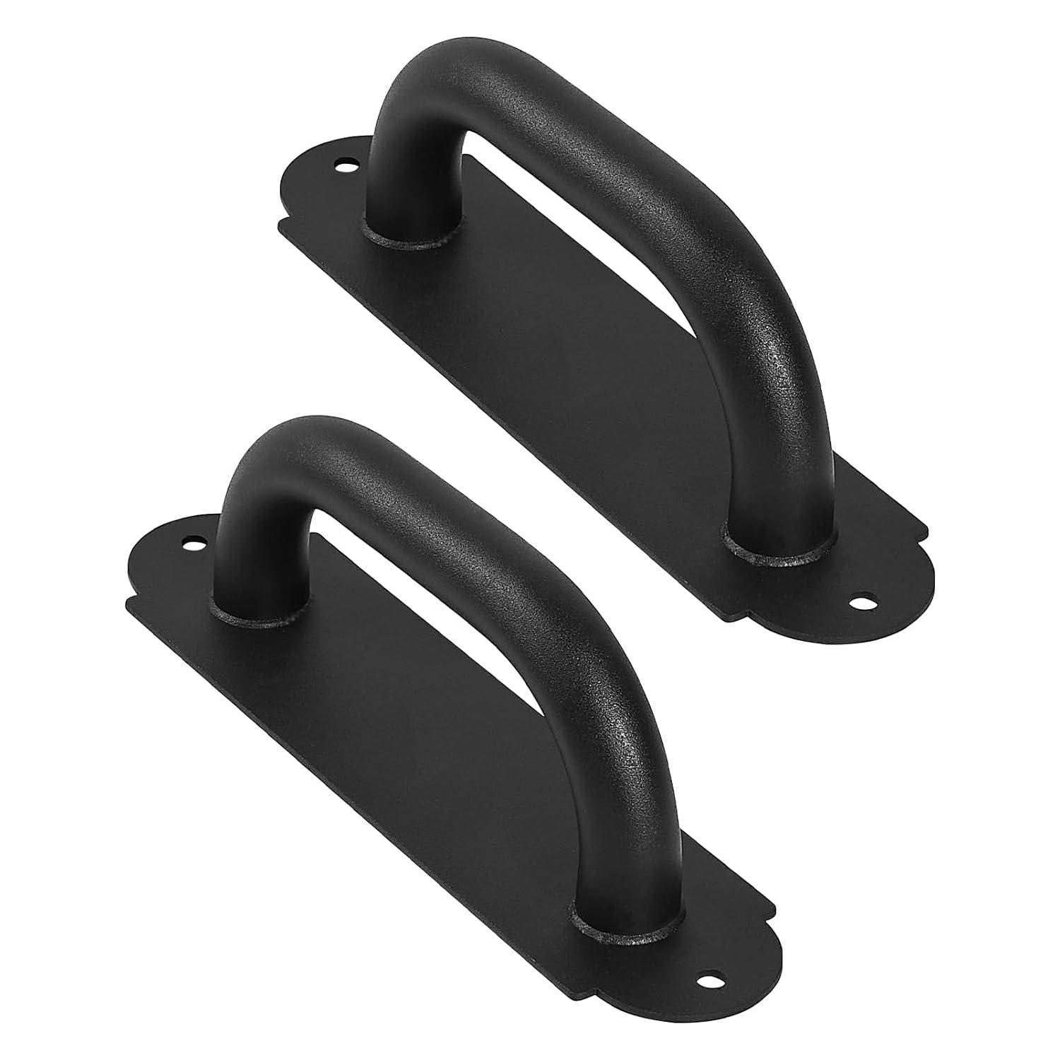 8'' Black Heavy Duty Barn Door Pull Handles 2 Pack, Outdoor Metal Power Coated Modern Gate Hanlde for Fence Garden Patio Gates, Interior Closet Cabinets Door Pulls
