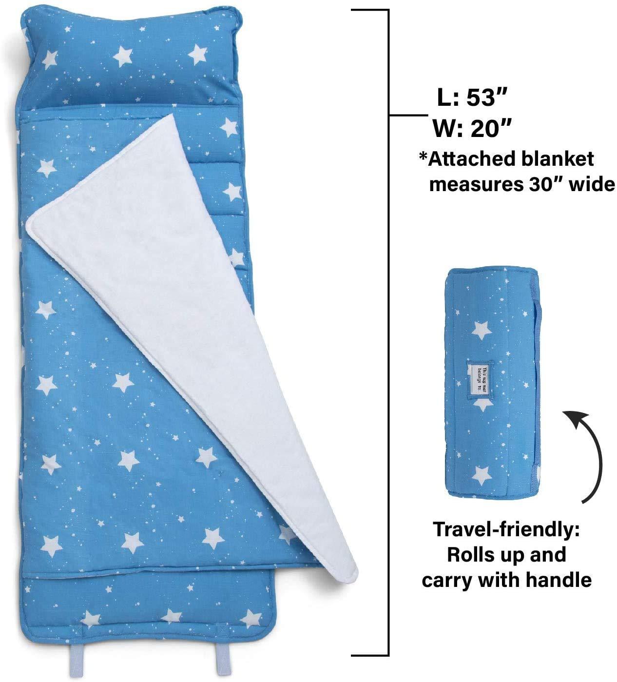 Delta Children Nap Mat with Included Pillow and Blanket for Toddlers and Kids | Features Carry Handle with Strap Closure | Rollup Design | Ideal for Preschool and Daycare, Deep Space