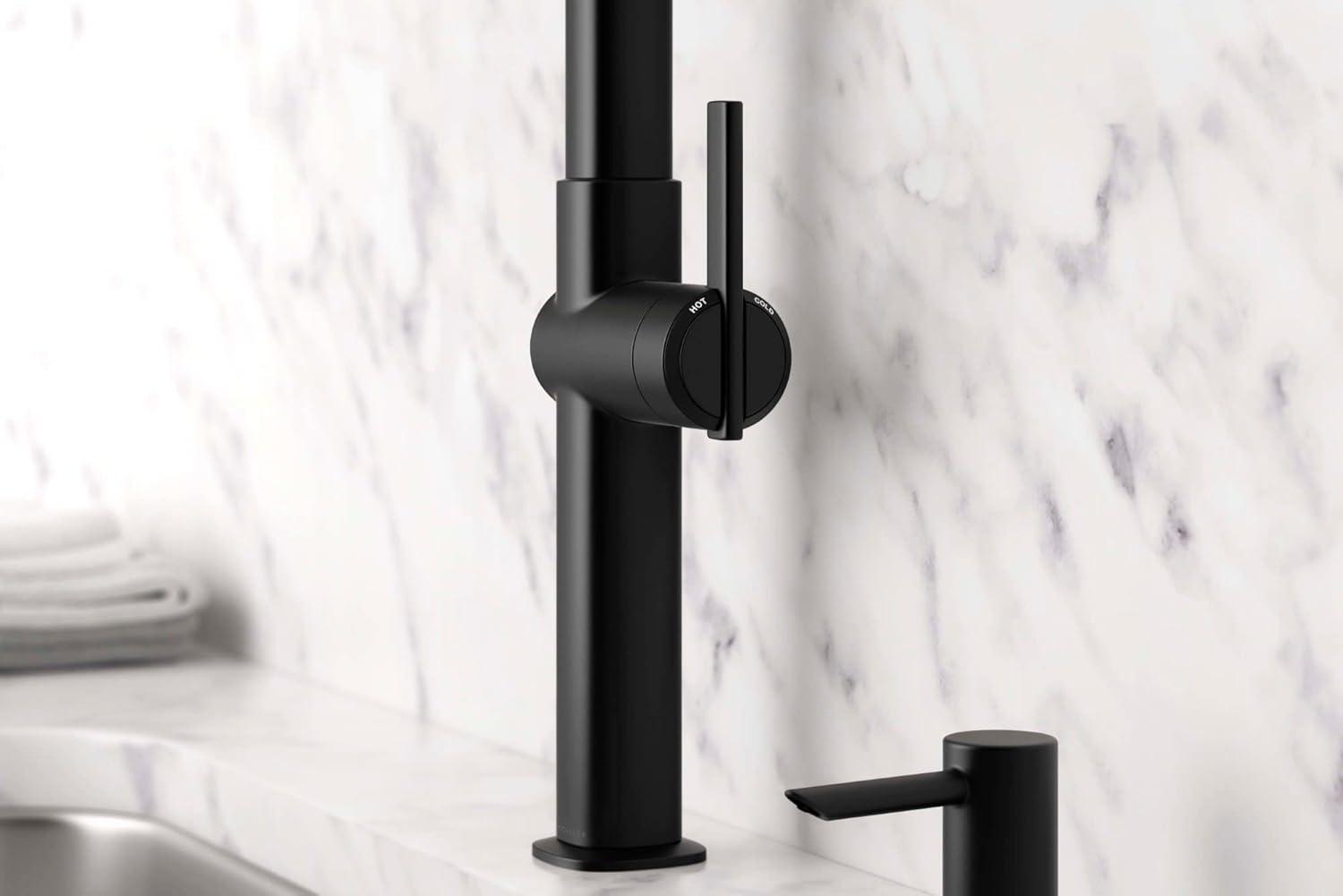 Matte Black Single Handle Pull-Down Kitchen Faucet with Soap Dispenser