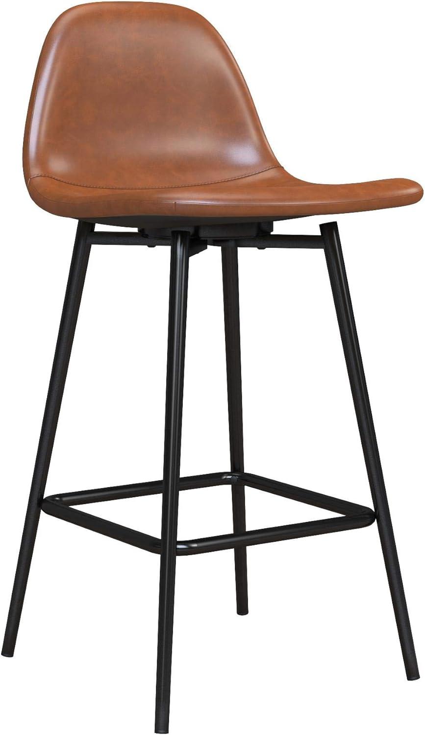 Camel Faux Leather Upholstered Counter Stool with Metal Legs