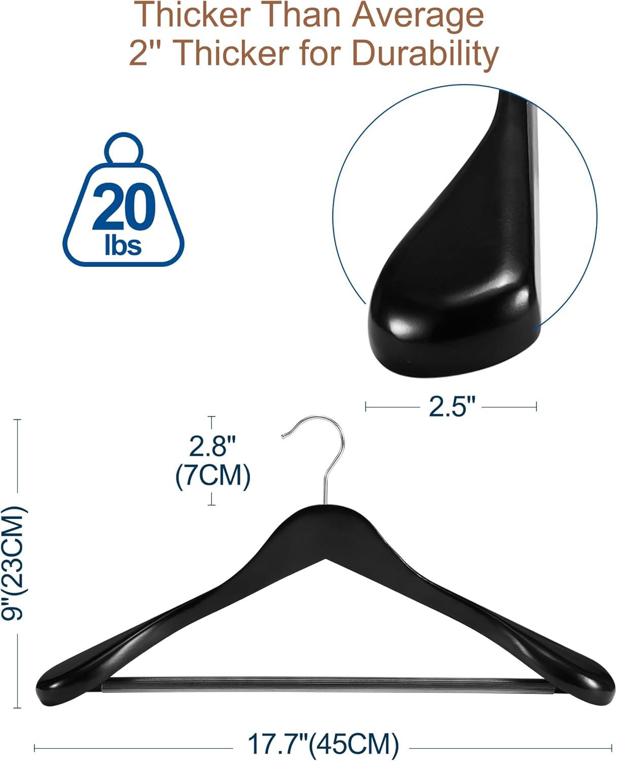 Rebrilliant 6 Pack Wide Shoulder Wooden Hangers, 360° Rotating Hooks, Solid Wood Heavy Duty Hangers
