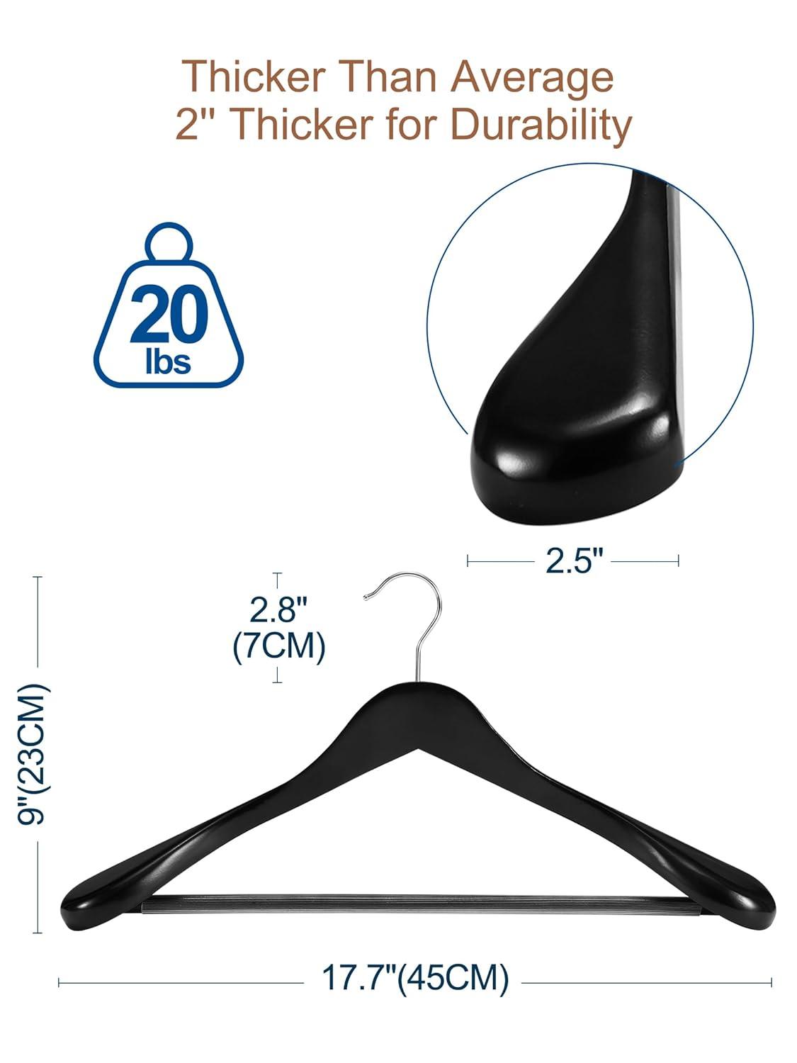 Rebrilliant 6 Pack Wide Shoulder Wooden Hangers, 360° Rotating Hooks, Solid Wood Heavy Duty Hangers