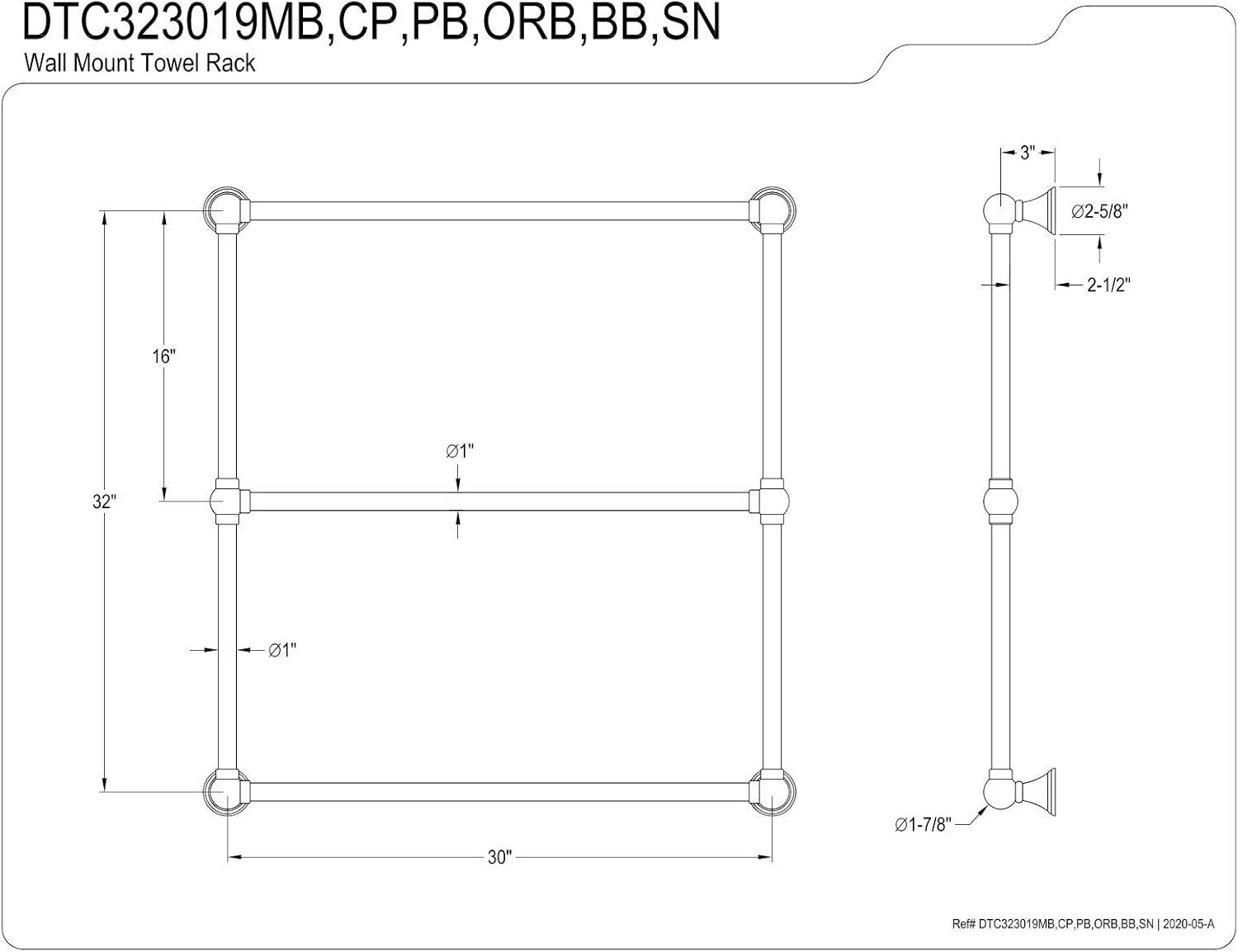 Kingston Brass DTC323019PB Kingston Brass Maximilien 30-Inch Wall Mount 3-Bar Towel Rack