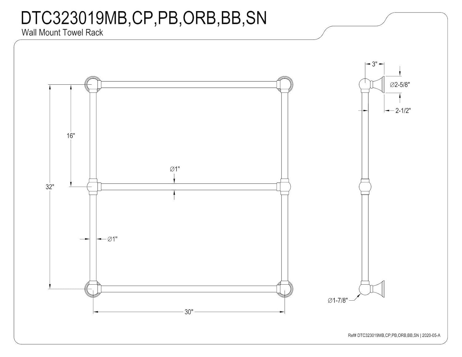 Kingston Brass DTC323019PB Kingston Brass Maximilien 30-Inch Wall Mount 3-Bar Towel Rack