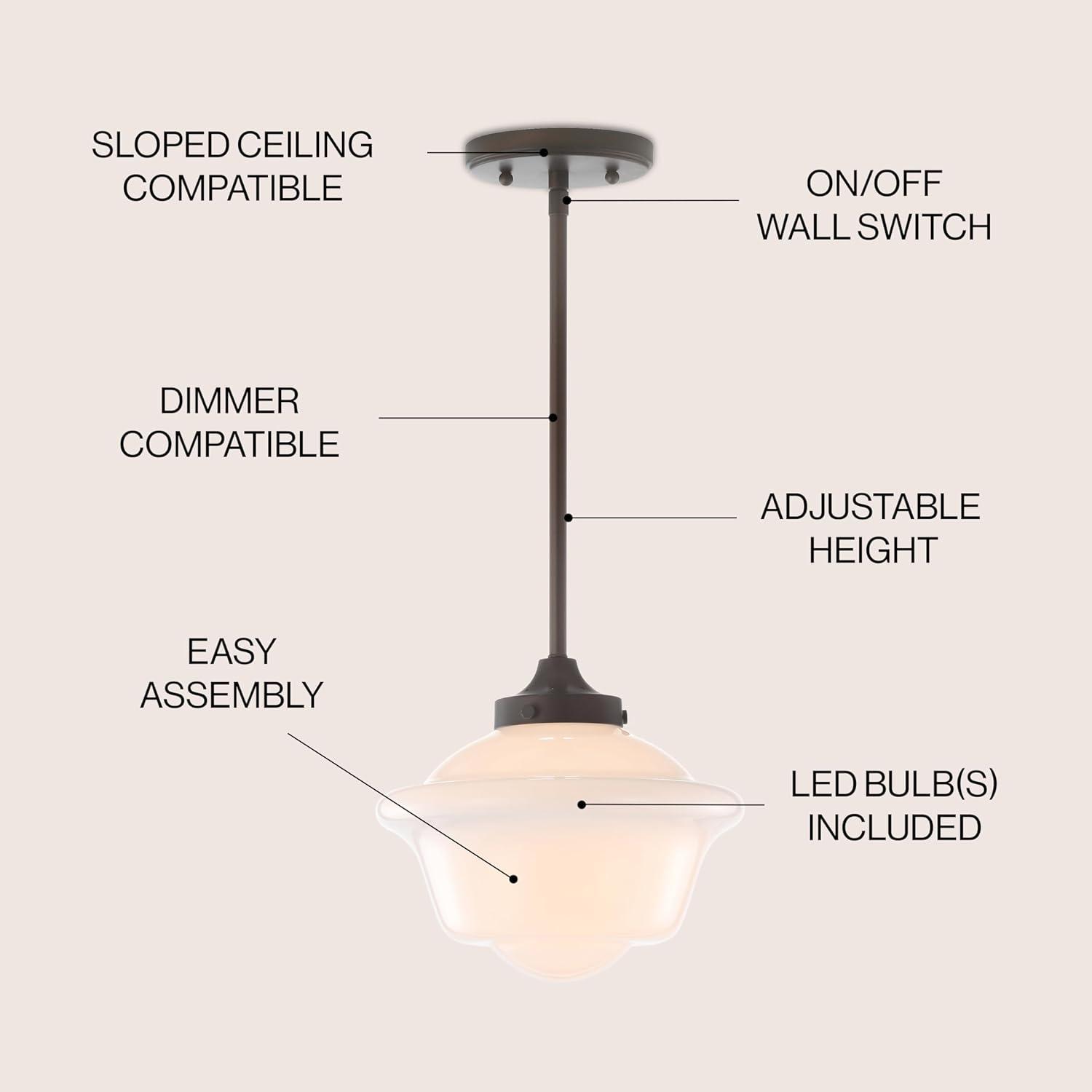 Kurtz 9.5" Adjustable Drop Metal/Glass LED Pendant, Oil Rubbed Bronze