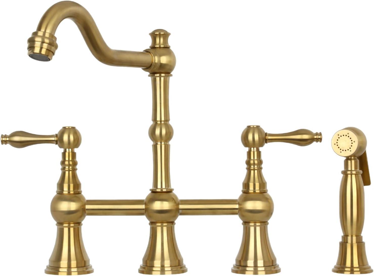 Brushed Gold Brass Kitchen Faucet with Pull-out Spray