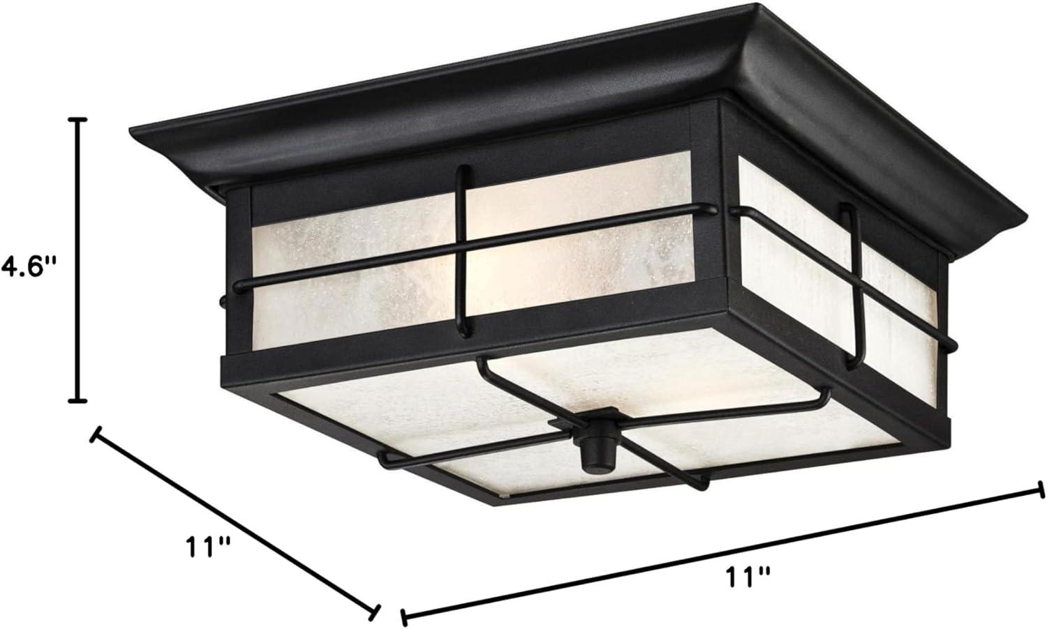 Westinghouse 6204800 Orwell Two-Light Outdoor Flush-Mount Fixture, Textured Black Finish on Steel with Frosted Seeded Glass