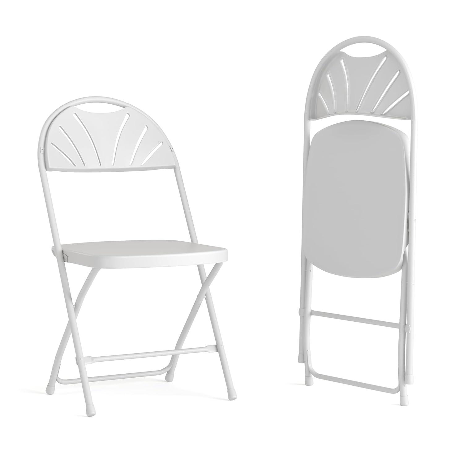 Emma and Oliver 2 Pack 650 lb. Capacity White Plastic Fan Back Folding Chair