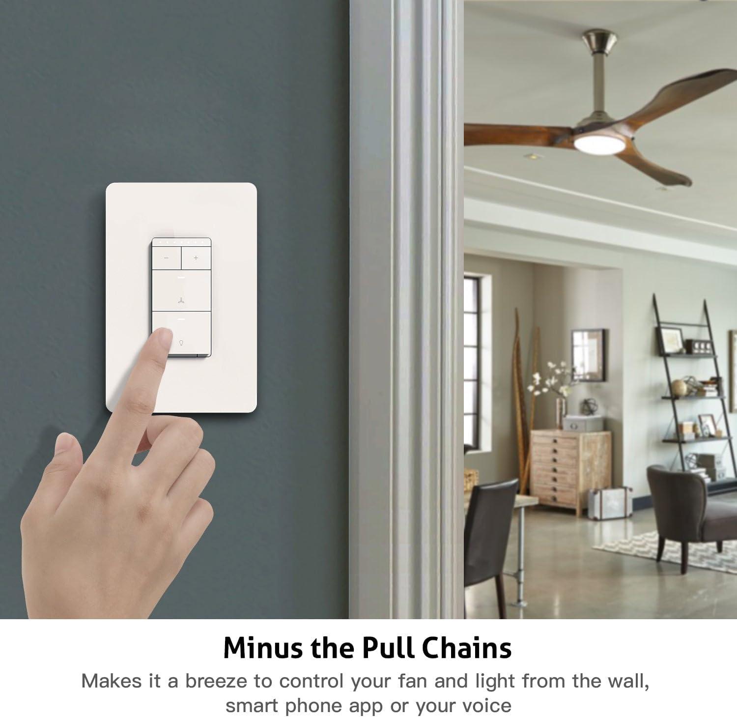 Smart White Ceiling Fan and Light Dimmer Switch