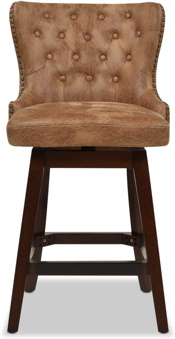 Holmes Tufted High-Back 360 Swivel Counter-Height Barstool Tan Brown