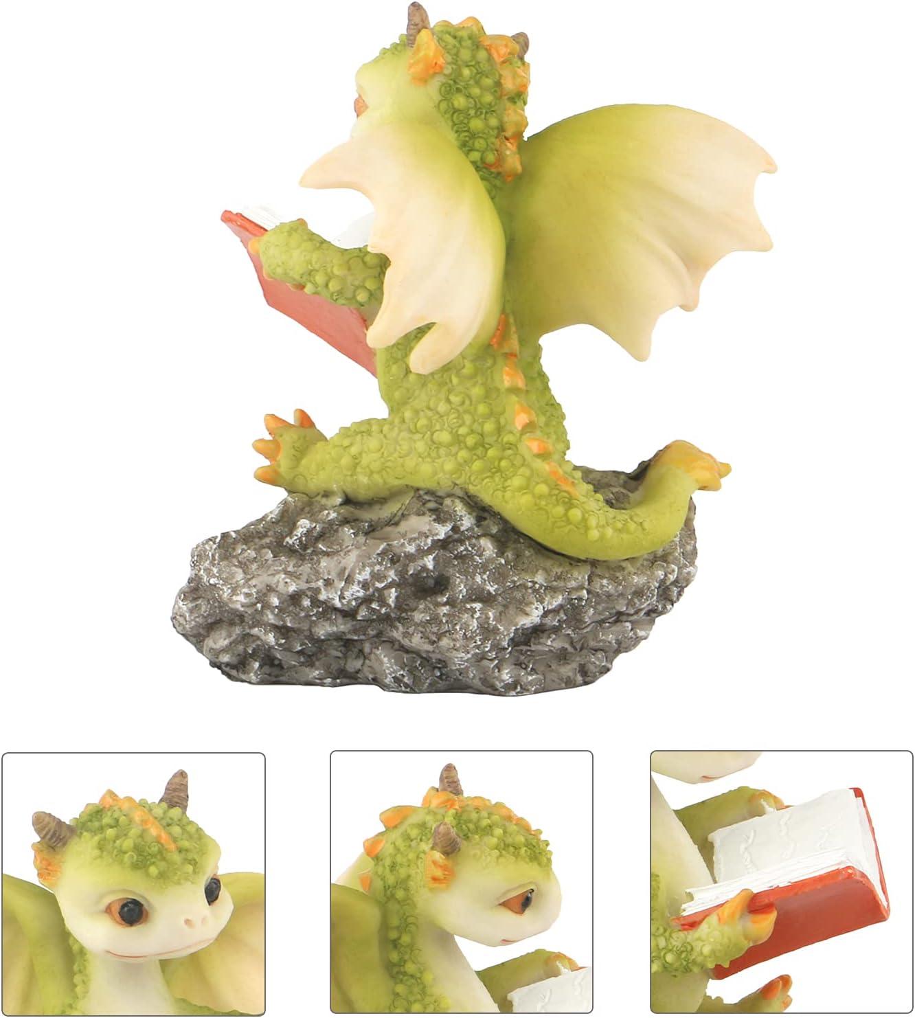 Dragon Figurine Ornament Design Accessories Desktop (Dragon Reading On a Stone)