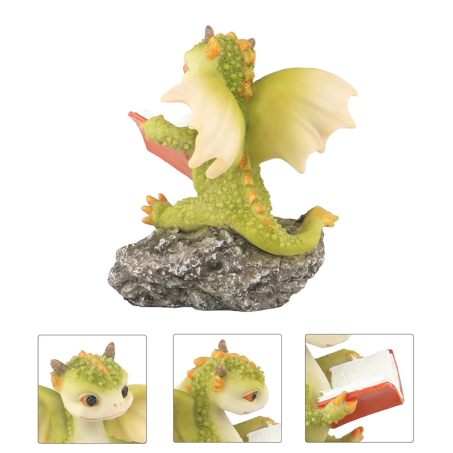 Dragon Figurine Ornament Design Accessories Desktop (Dragon Reading On a Stone)