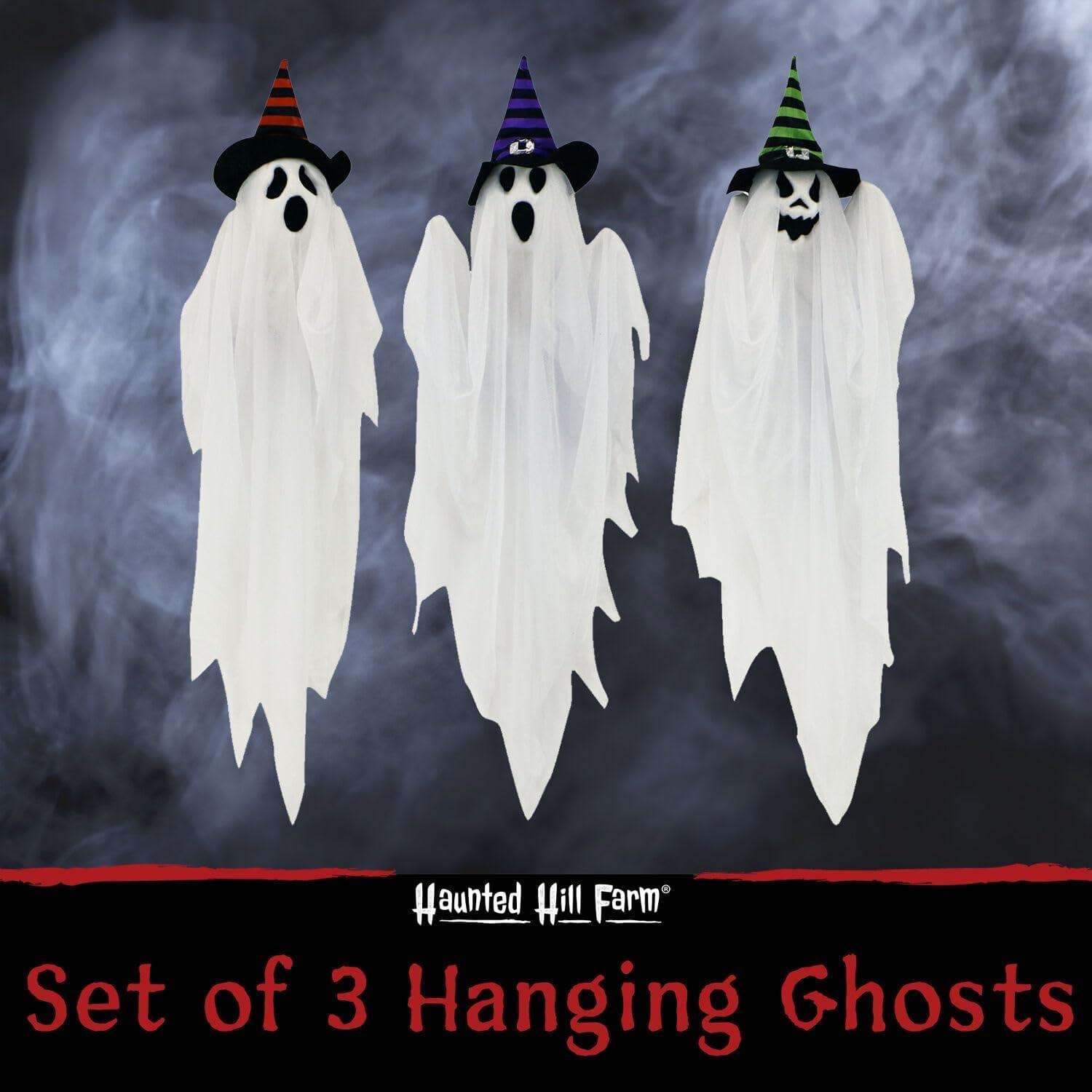 Haunted Hill Farm Set of 3 Hanging Ghosts, Indoor/Outdoor Halloween Decoration