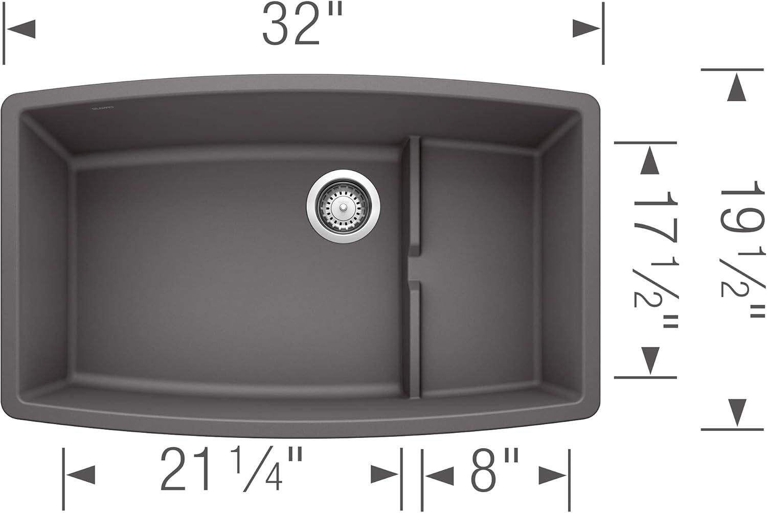 Performa Cascade SILGRANIT 32" L X 20'' W Single Bowl Undermount Kitchen Sink with Colander