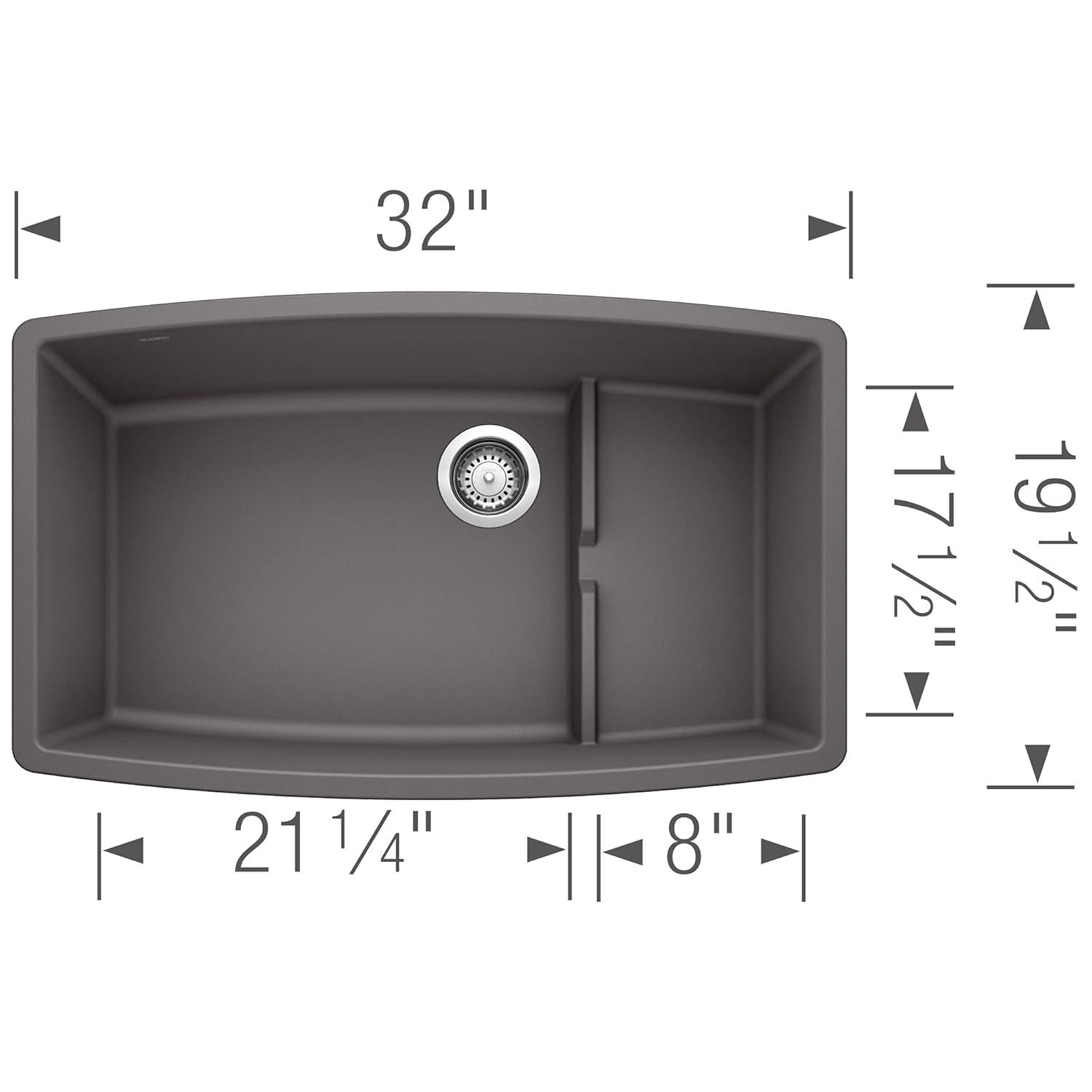 Performa Cascade SILGRANIT 32" L X 20'' W Single Bowl Undermount Kitchen Sink with Colander