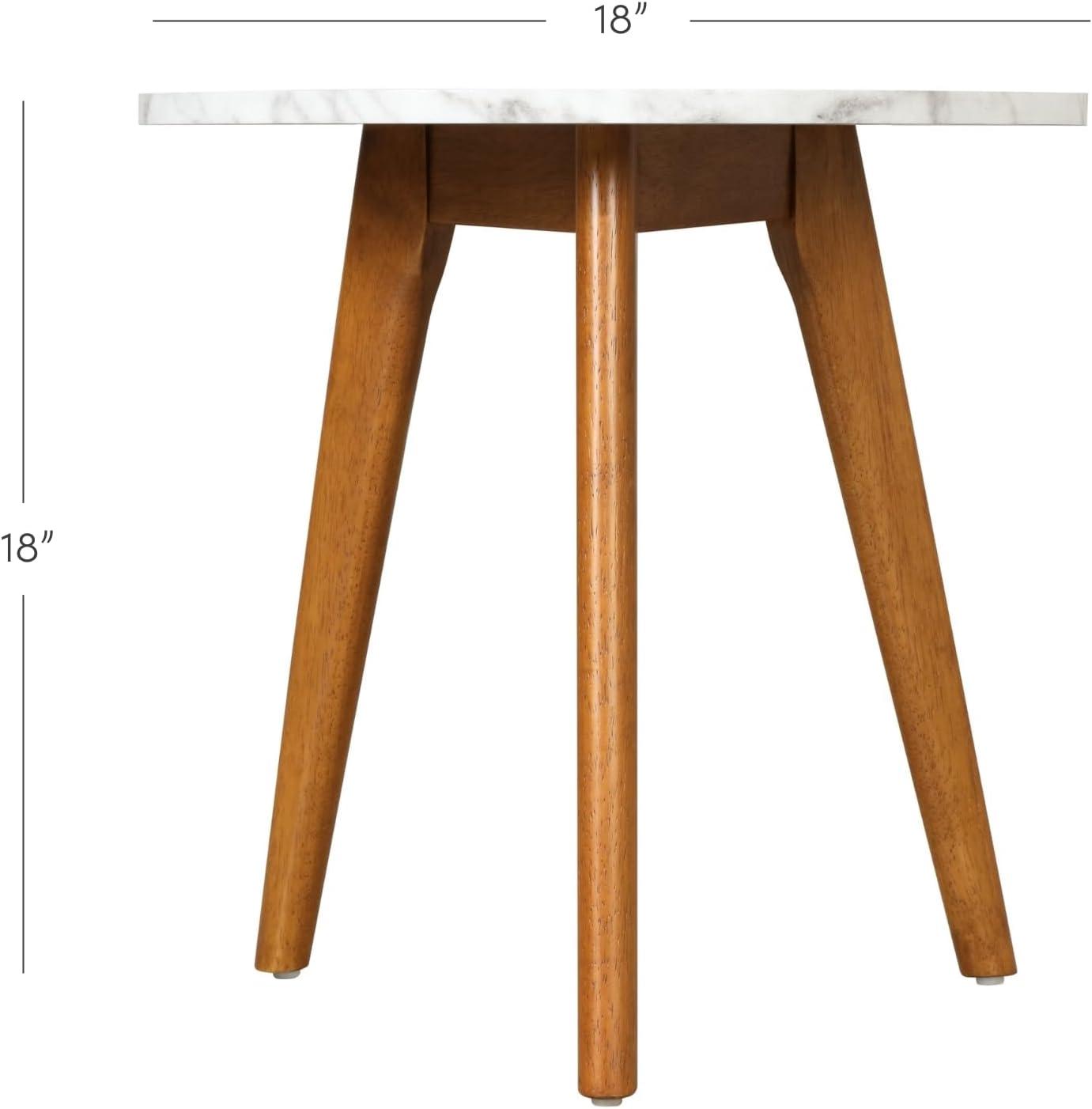 Solid Wood and Faux Marble Round Side Table - Nathan James