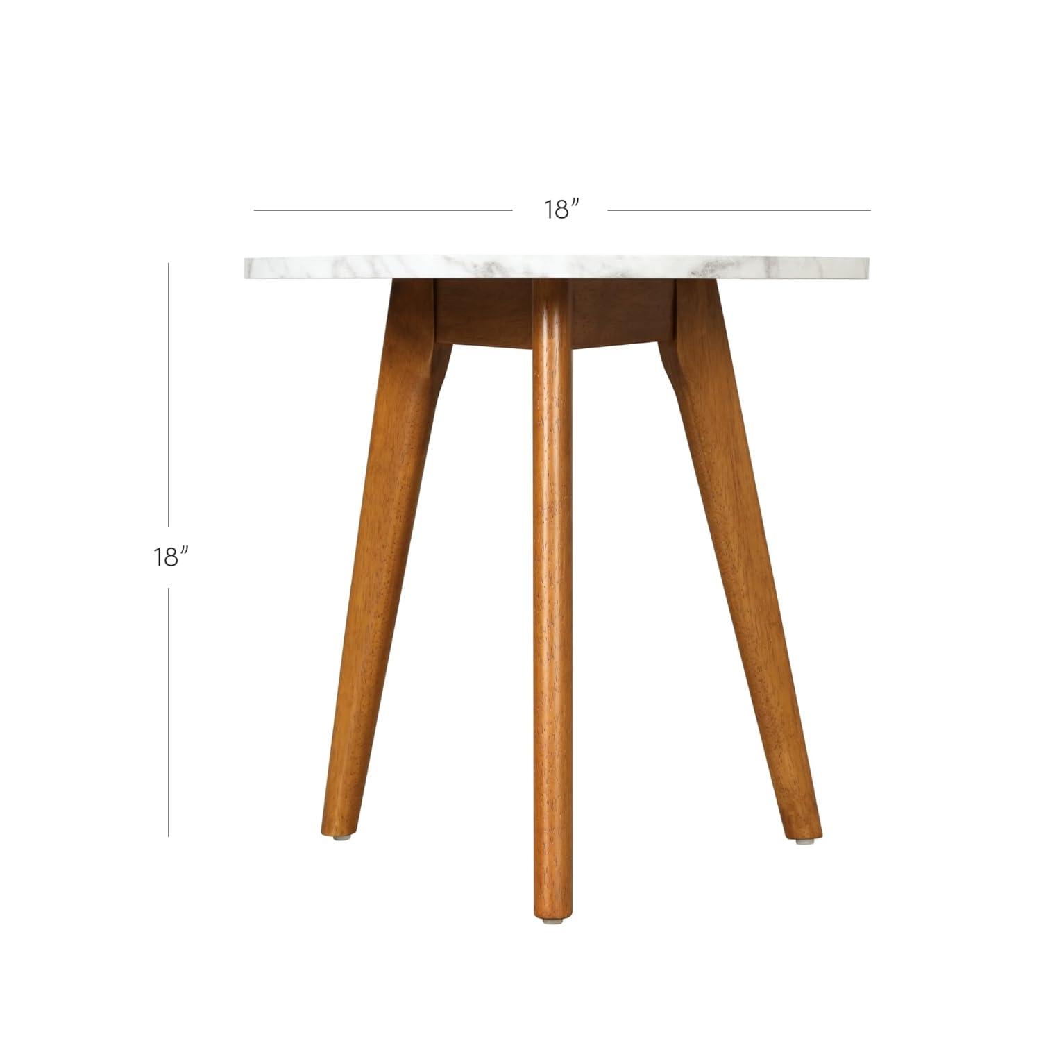 Solid Wood and Faux Marble Round Side Table - Nathan James
