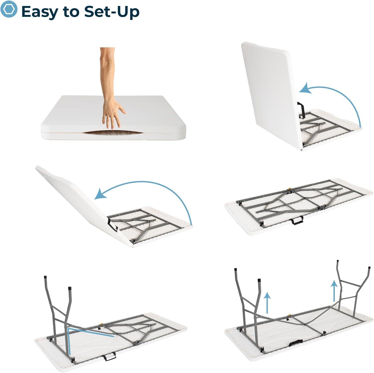 Plainsity 6ft Plastic Folding Table - Portable, Foldable, Heavy Duty Dining Table for Parties, Weddings, BBQs, Camping, Backyard Events - Indoor/Outdoor Utility Table with Carrying Handle White