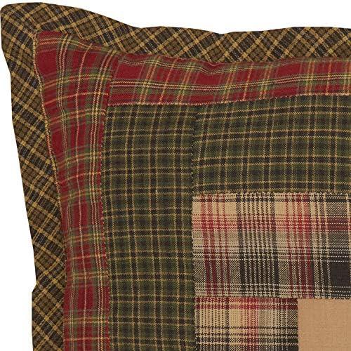 VHC Brands Tea Cabin Rustic 12"x12" Patchwork Pillow Green Thanksgiving Cotton Square Bedroom Decor