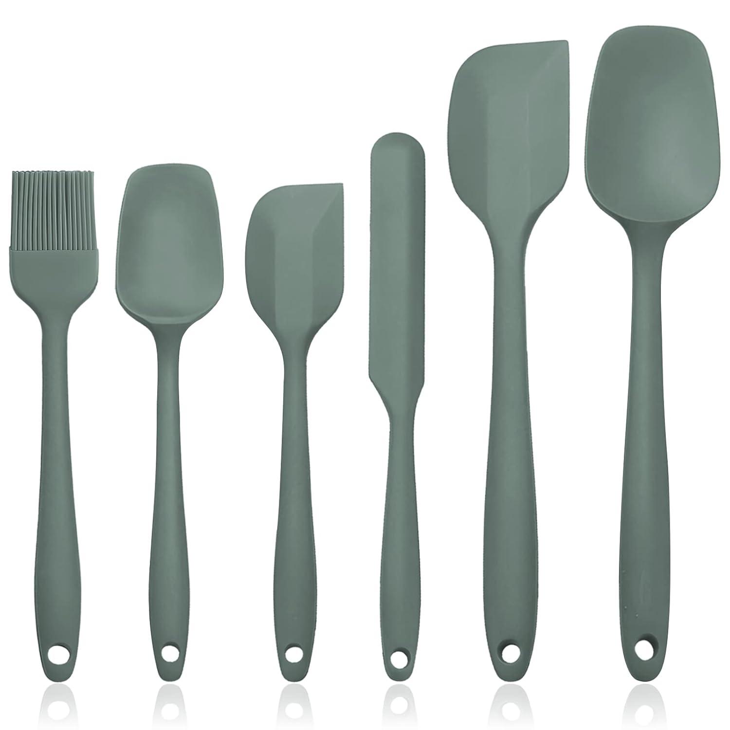 JLiup Silicone Spatula Set of 6, Rubber Spatulas Silicone Food Grade, Kitchen Utensils Set Heat Resistant Nonstick Easy to Clean Dishwasher Safe for Baking,Cooking,Mixing (Green) C49