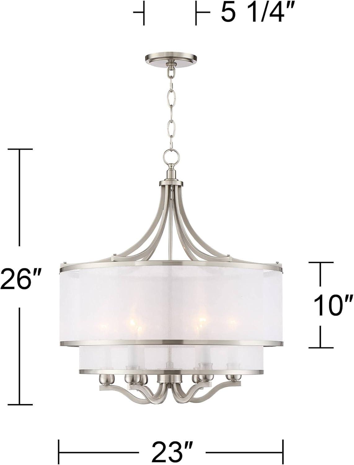 Possini Euro Design Nor Brushed Nickel Pendant Chandelier 23" Wide Modern Double White Organza Shade 6-Light Fixture for Dining Room Kitchen Island