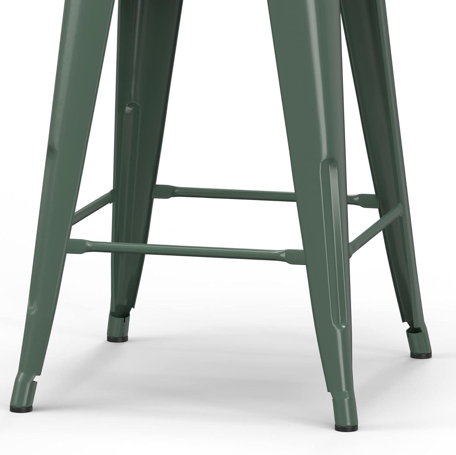 Simpli Home Rayne Metal Industrial Stool with Curved Back, Cross-Brace, and Footrest
