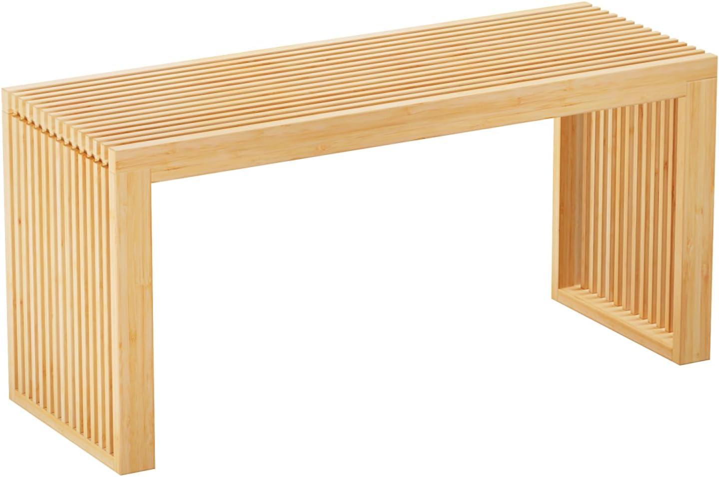 George Oliver Bamboo Dining Bench, 35 Inch Farmhouse Decor Indoor Kitchen Table Bench, Entryway Shoe Rack Bench, Outdoor Bench, Solid Bamboo Benches For Living Room, Hallway, Bedroom, Bathroom
