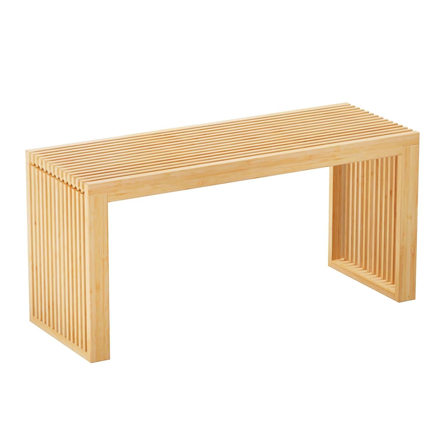 George Oliver Bamboo Dining Bench, 35 Inch Farmhouse Decor Indoor Kitchen Table Bench, Entryway Shoe Rack Bench, Outdoor Bench, Solid Bamboo Benches For Living Room, Hallway, Bedroom, Bathroom