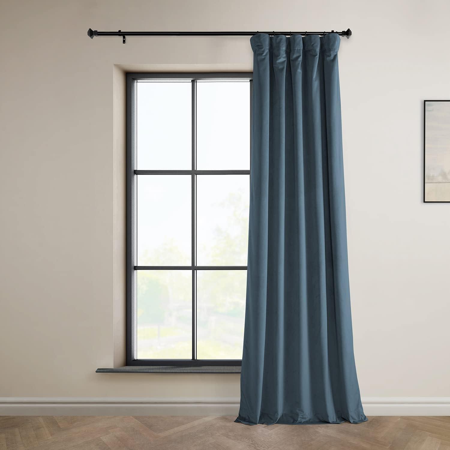 London Blue Plush Velvet Curtain (1 Panel), London Blue, 50W X 108L