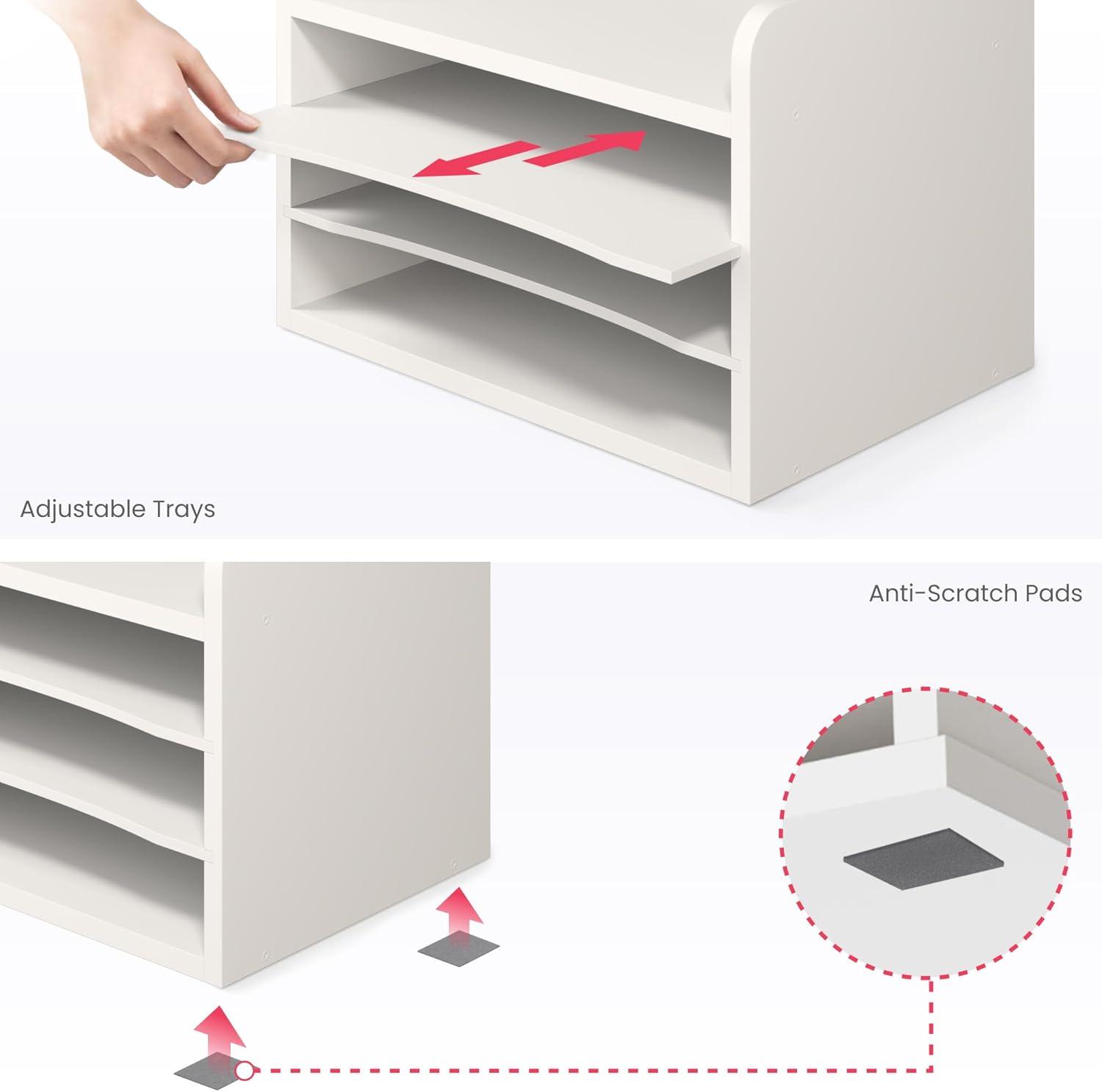 Ballucci 4-Tier Adjustable Desk Organizer Paper Sorter, Office Document Letter Tray, White