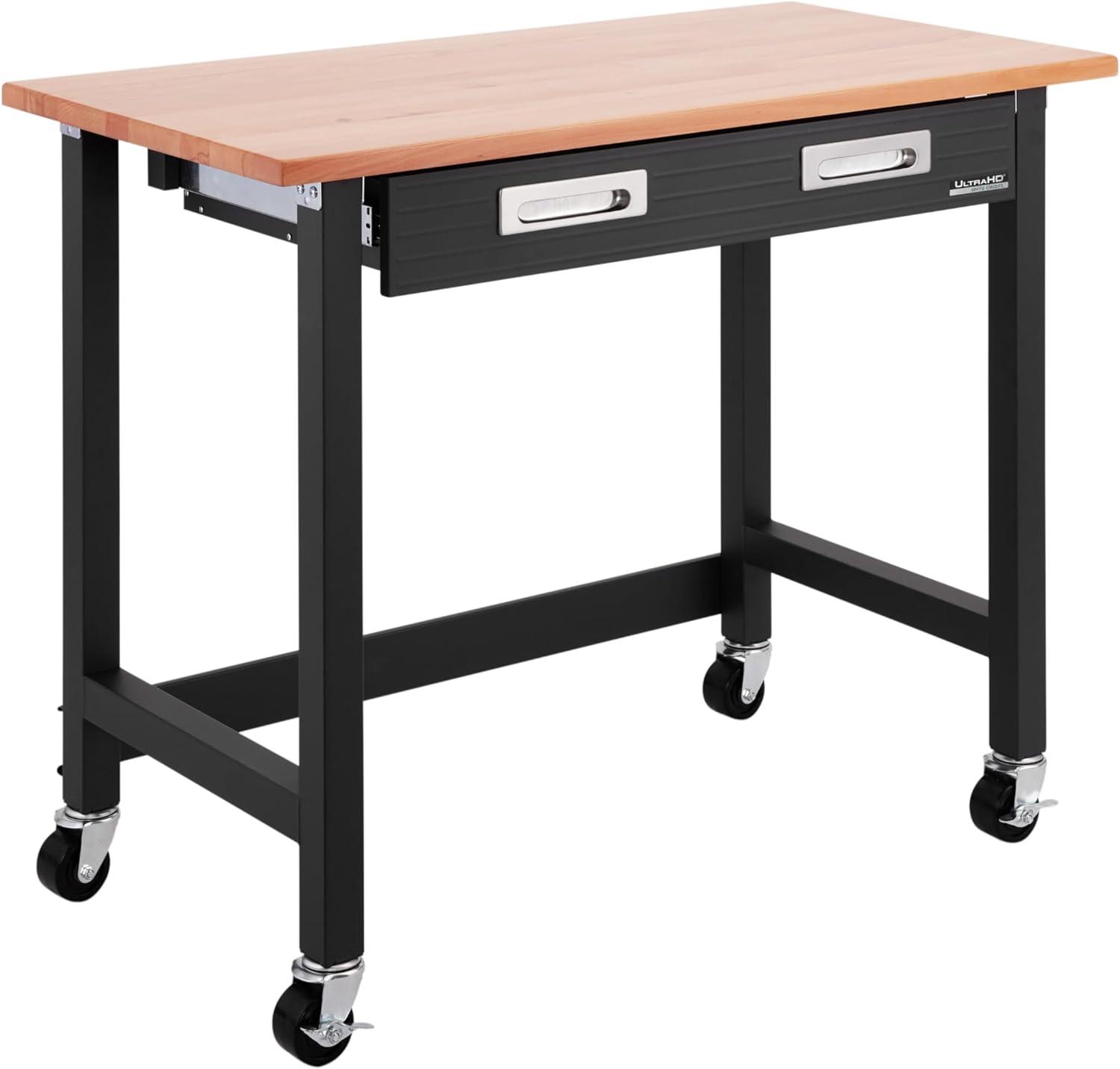 48" W Wood Top Workbench with Wheels