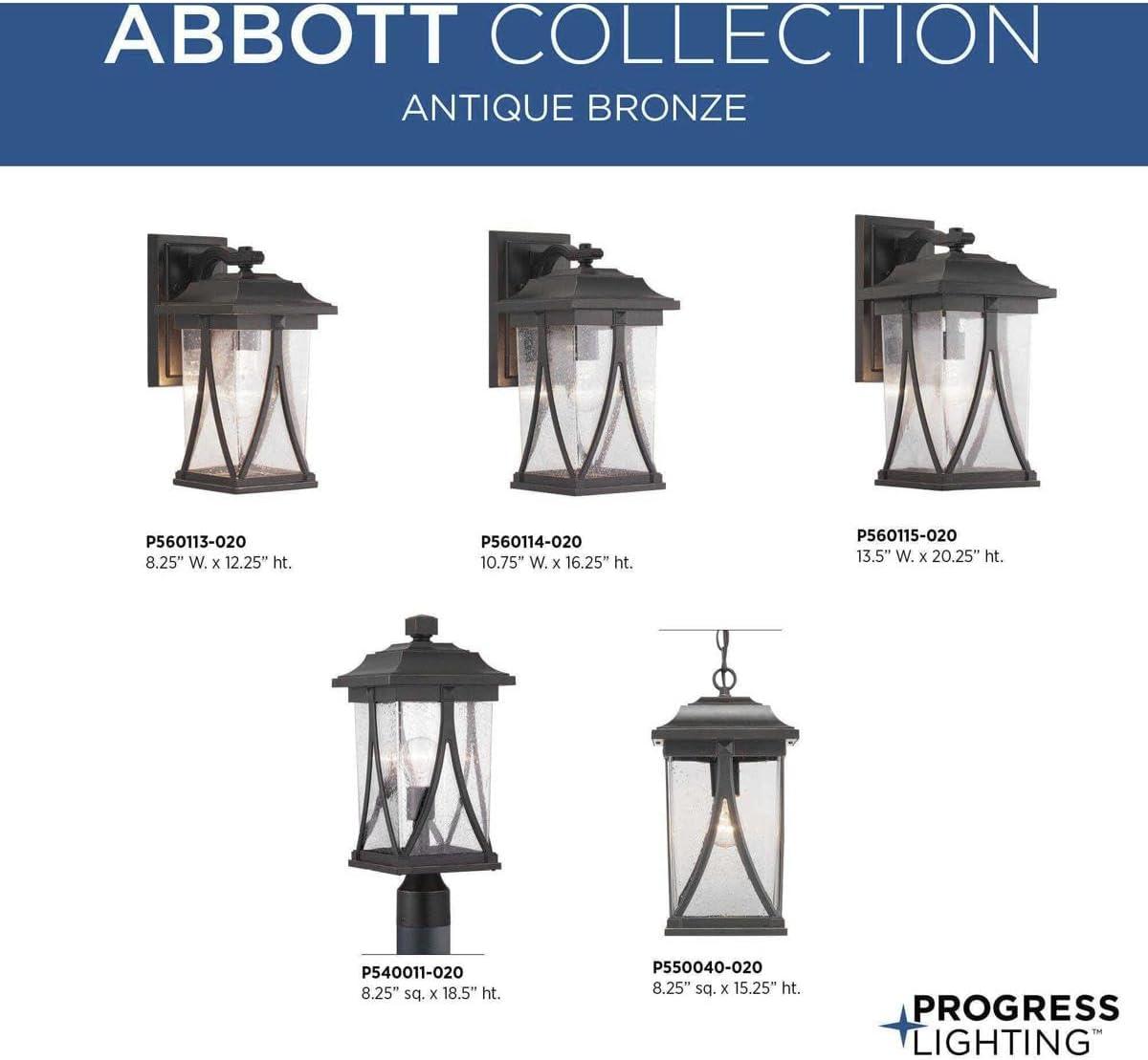 Progress Lighting Abbott 1-Light Outdoor Wall Lantern in Antique Bronze with Seeded Glass Shade