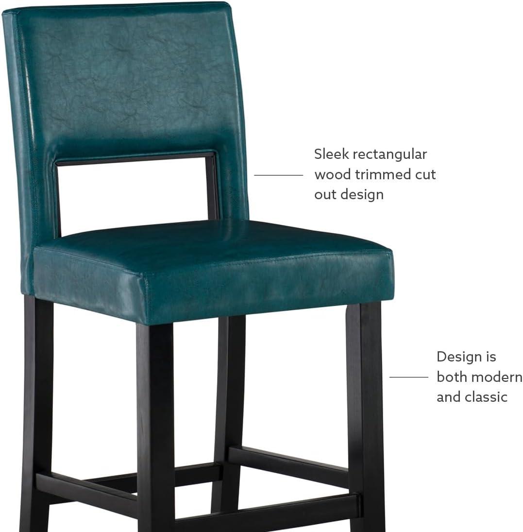 Linon 24" Vega Padded Back and Seat Faux Leather Counter Height Barstool Hardwood Blue: Upholstered, Stained Finish, Foam Fill