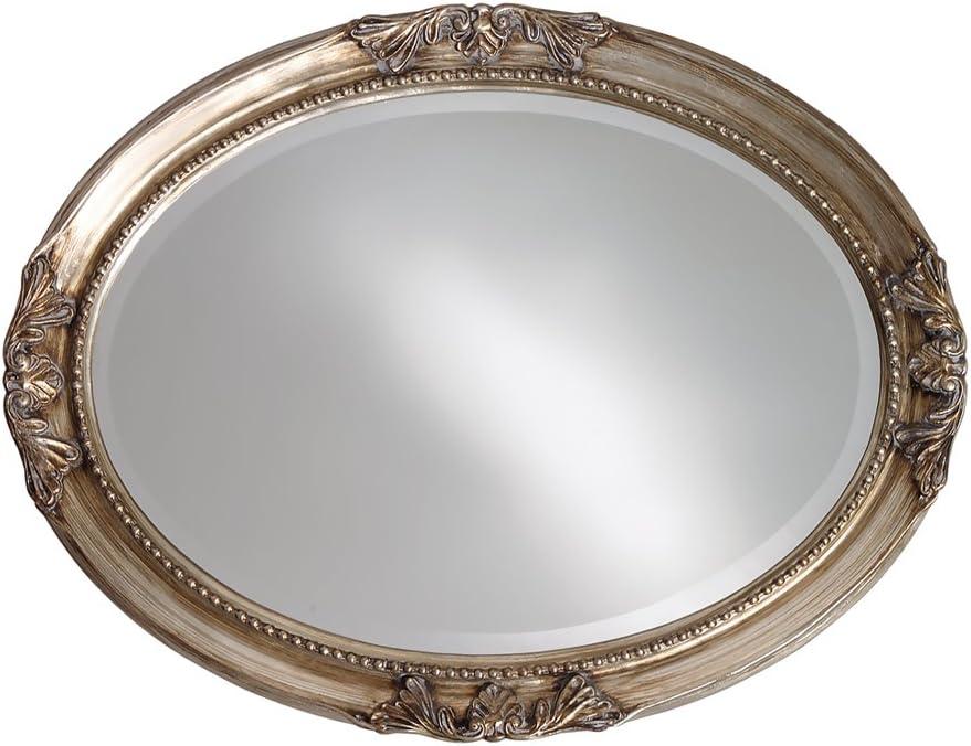 Antique Silver Oval Wood Wall Mirror with Beaded Frame