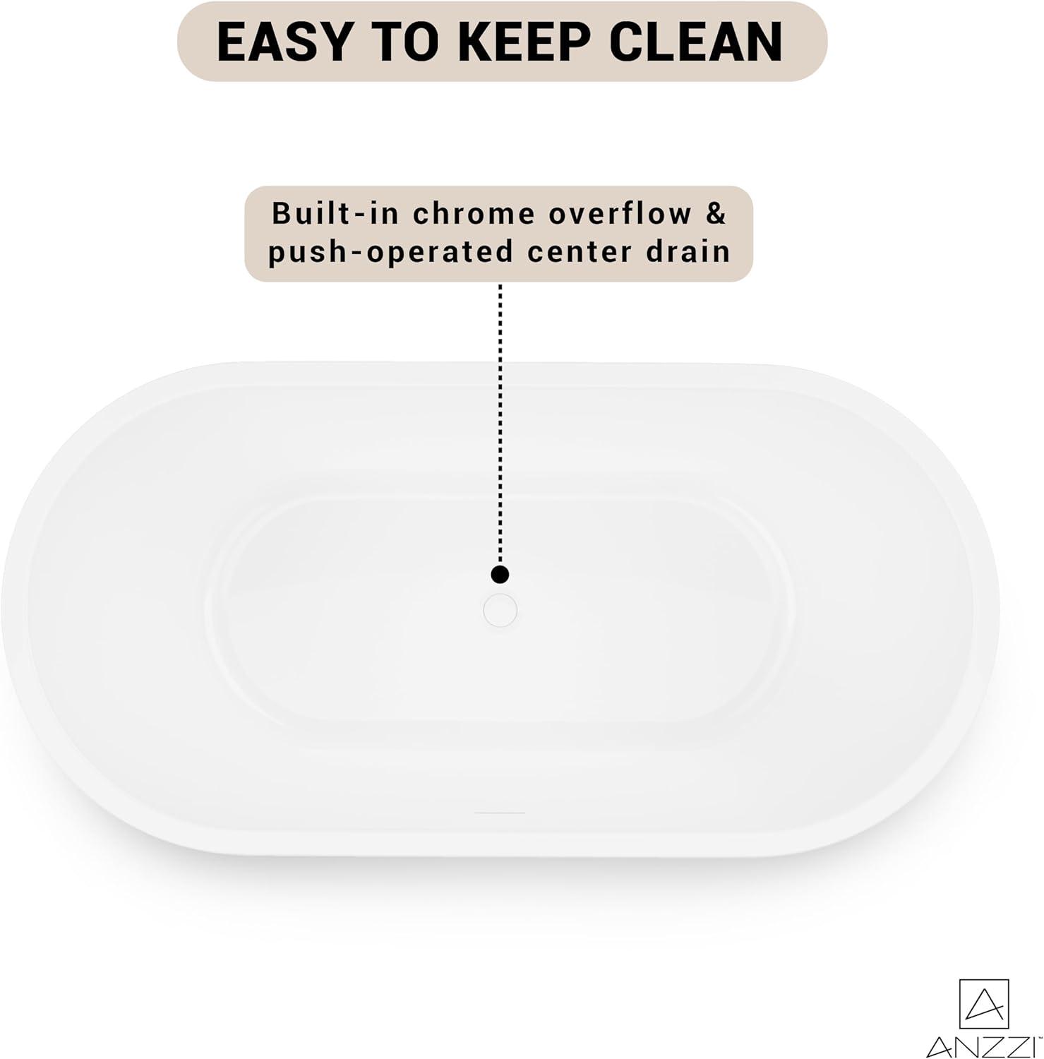 ANZZI Chand Series 55 Inch Acrylic Freestanding Pre-Plumbed Solid Deep Soaker Stand Alone Bathtub With Built-In Overflow And Drain In Black/White