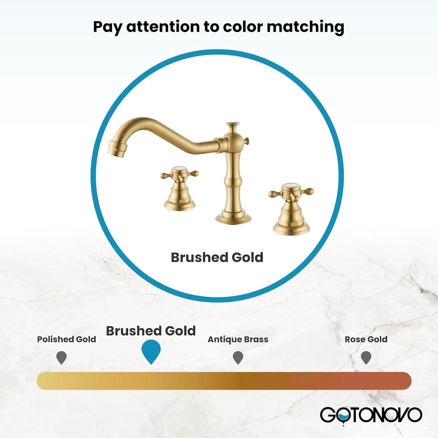 gotonovo Bathroom Faucet 3 Hole 8 Inch Widespread Bathroom Sink Faucet 2 Cross Handles Vintage Lavatory Vanity Mixer Tap with Pop Up Drain, H C Label, Antique Brass