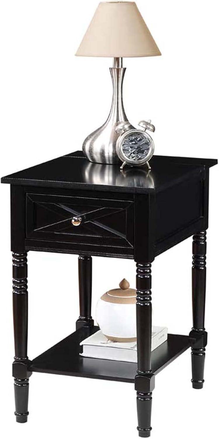 Country Oxford End Table with Charging Station, Black